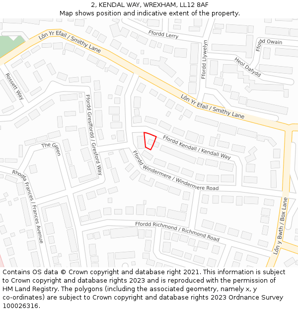2, KENDAL WAY, WREXHAM, LL12 8AF: Location map and indicative extent of plot