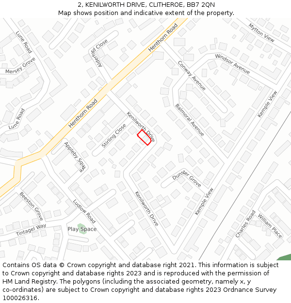 2, KENILWORTH DRIVE, CLITHEROE, BB7 2QN: Location map and indicative extent of plot
