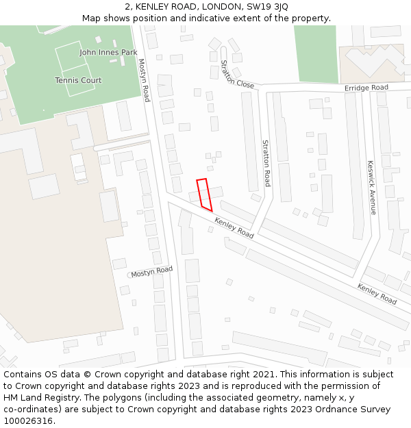 2, KENLEY ROAD, LONDON, SW19 3JQ: Location map and indicative extent of plot