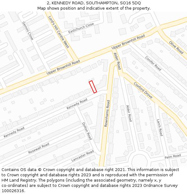 2, KENNEDY ROAD, SOUTHAMPTON, SO16 5DQ: Location map and indicative extent of plot