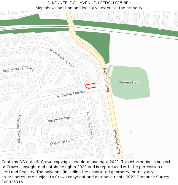 2, KENNERLEIGH AVENUE, LEEDS, LS15 8RU: Location map and indicative extent of plot
