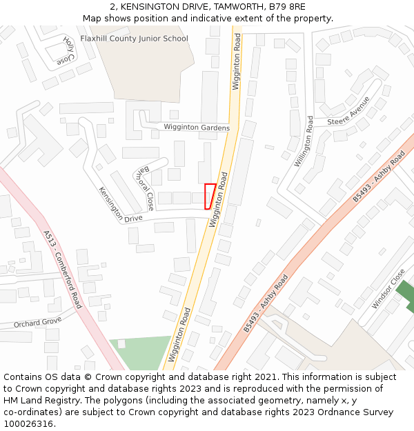 2, KENSINGTON DRIVE, TAMWORTH, B79 8RE: Location map and indicative extent of plot