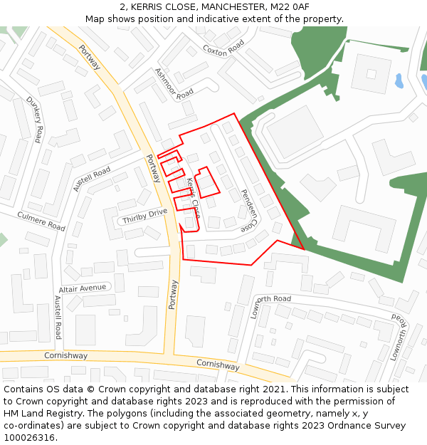 2, KERRIS CLOSE, MANCHESTER, M22 0AF: Location map and indicative extent of plot