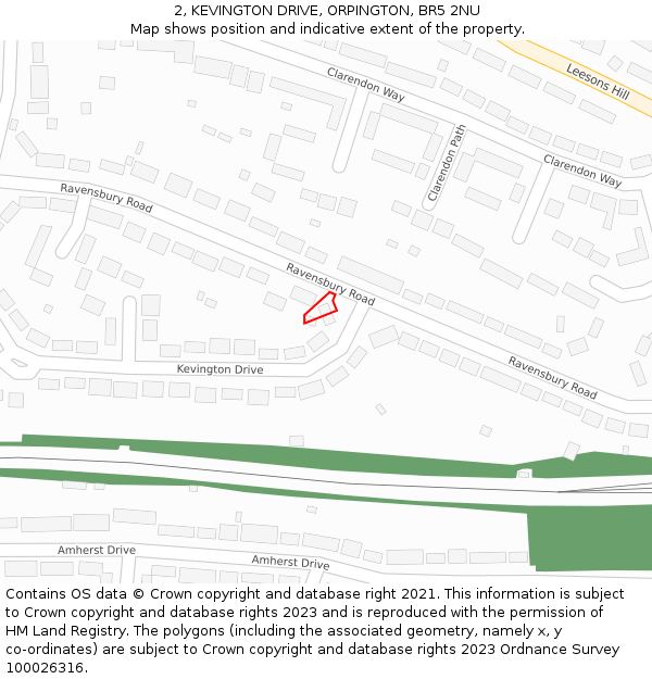 2, KEVINGTON DRIVE, ORPINGTON, BR5 2NU: Location map and indicative extent of plot
