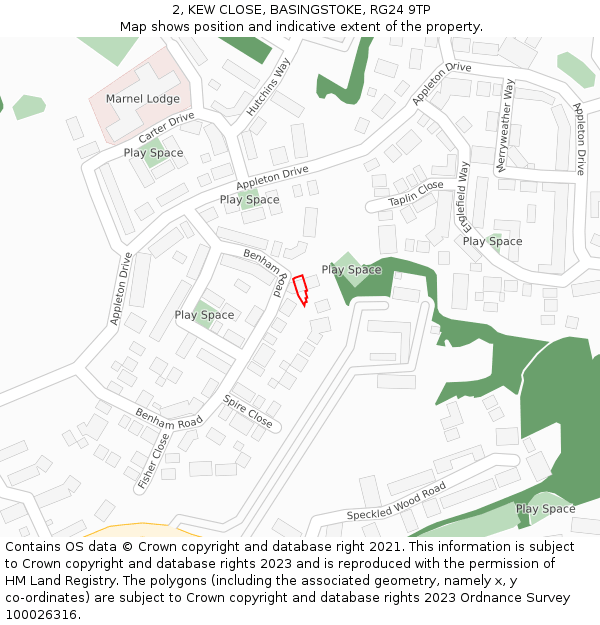 2, KEW CLOSE, BASINGSTOKE, RG24 9TP: Location map and indicative extent of plot