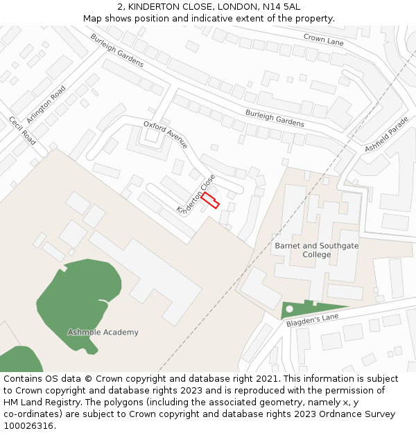 2, KINDERTON CLOSE, LONDON, N14 5AL: Location map and indicative extent of plot