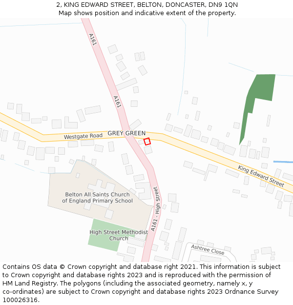 2, KING EDWARD STREET, BELTON, DONCASTER, DN9 1QN: Location map and indicative extent of plot