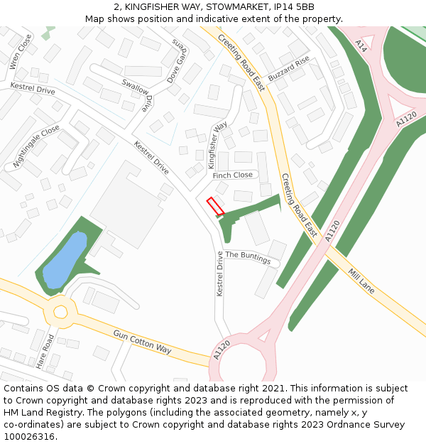 2, KINGFISHER WAY, STOWMARKET, IP14 5BB: Location map and indicative extent of plot