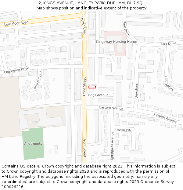 2, KINGS AVENUE, LANGLEY PARK, DURHAM, DH7 9QH: Location map and indicative extent of plot