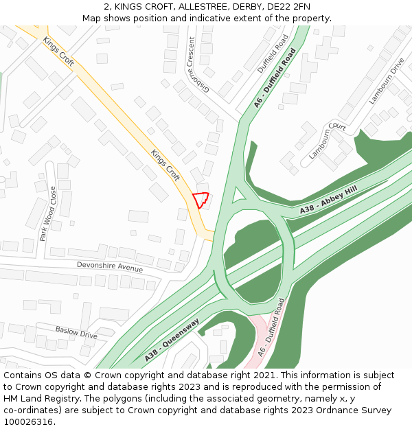 2, KINGS CROFT, ALLESTREE, DERBY, DE22 2FN: Location map and indicative extent of plot