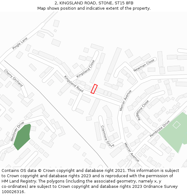 2, KINGSLAND ROAD, STONE, ST15 8FB: Location map and indicative extent of plot