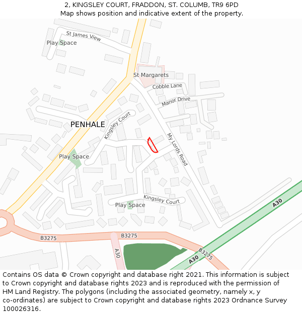 2, KINGSLEY COURT, FRADDON, ST. COLUMB, TR9 6PD: Location map and indicative extent of plot