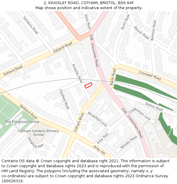 2, KINGSLEY ROAD, COTHAM, BRISTOL, BS6 6AF: Location map and indicative extent of plot