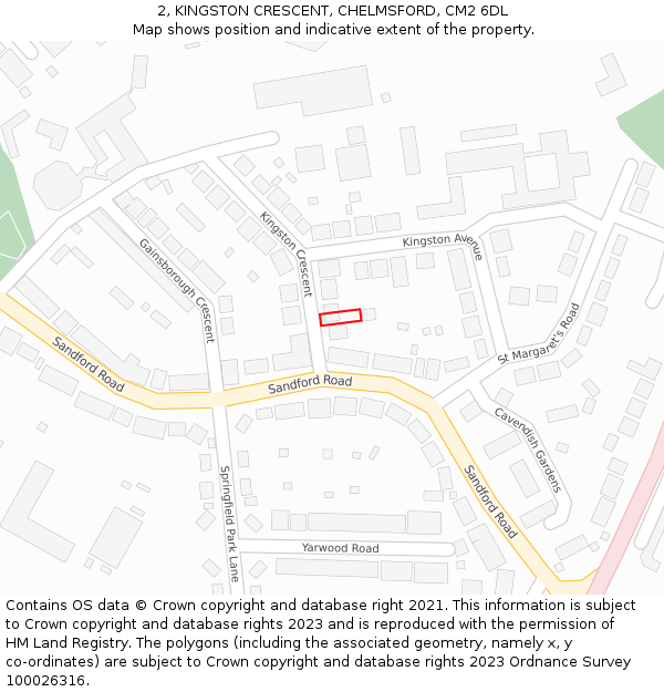 2, KINGSTON CRESCENT, CHELMSFORD, CM2 6DL: Location map and indicative extent of plot