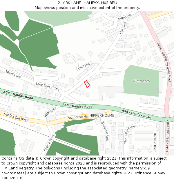 2, KIRK LANE, HALIFAX, HX3 8EU: Location map and indicative extent of plot