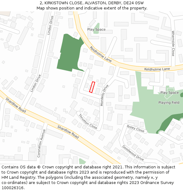2, KIRKISTOWN CLOSE, ALVASTON, DERBY, DE24 0SW: Location map and indicative extent of plot