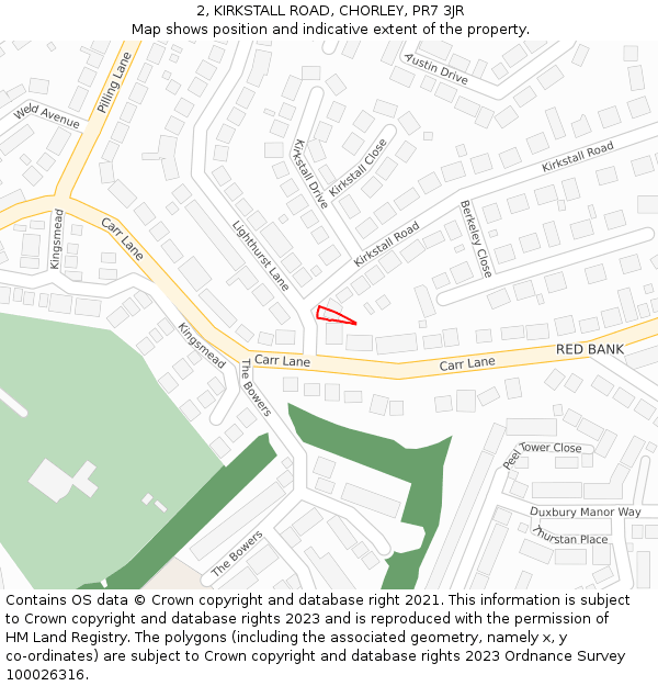 2, KIRKSTALL ROAD, CHORLEY, PR7 3JR: Location map and indicative extent of plot