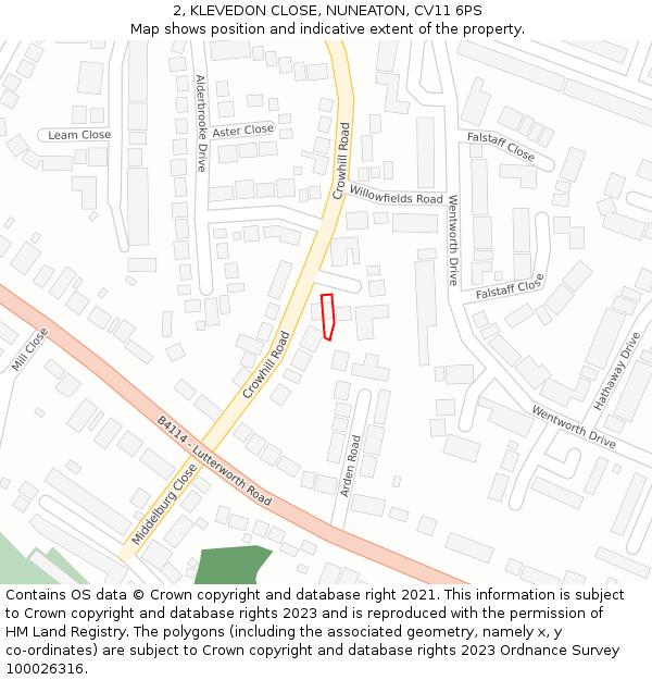 2, KLEVEDON CLOSE, NUNEATON, CV11 6PS: Location map and indicative extent of plot