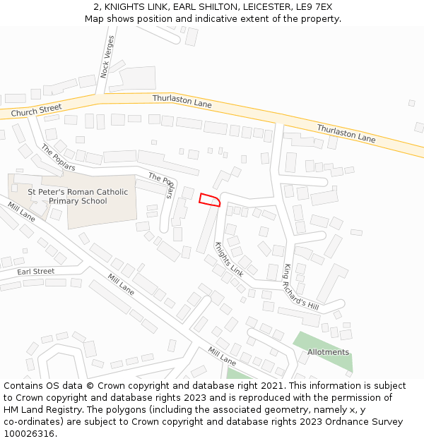 2, KNIGHTS LINK, EARL SHILTON, LEICESTER, LE9 7EX: Location map and indicative extent of plot