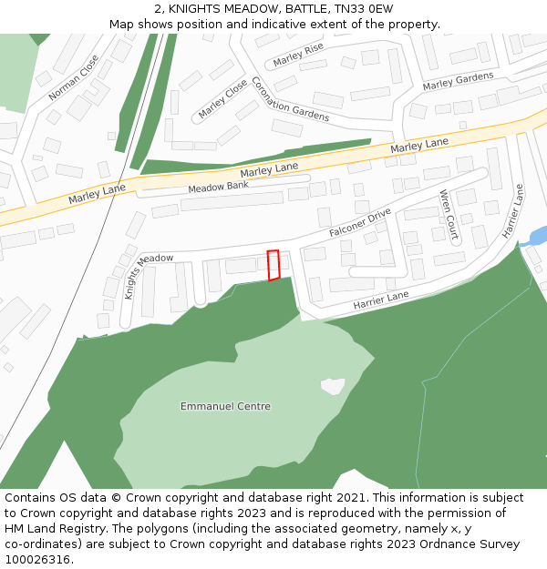 2, KNIGHTS MEADOW, BATTLE, TN33 0EW: Location map and indicative extent of plot