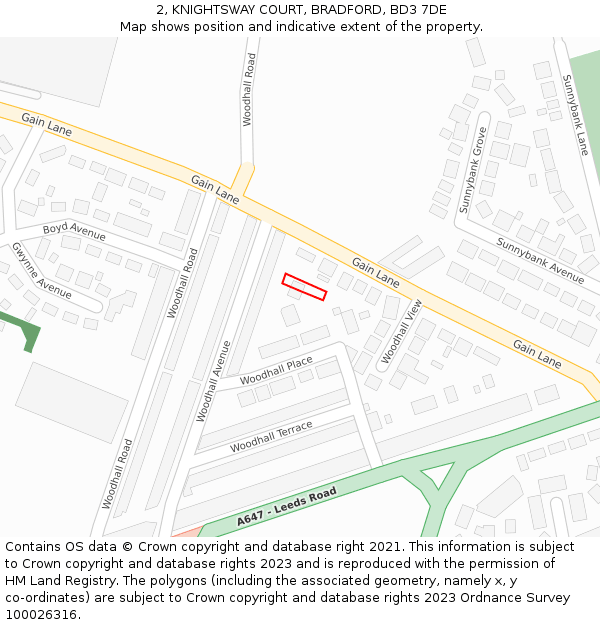 2, KNIGHTSWAY COURT, BRADFORD, BD3 7DE: Location map and indicative extent of plot