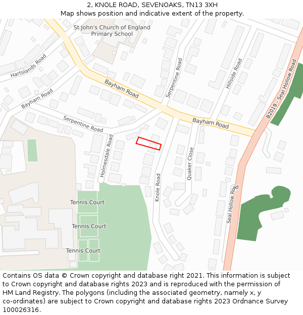 2, KNOLE ROAD, SEVENOAKS, TN13 3XH: Location map and indicative extent of plot