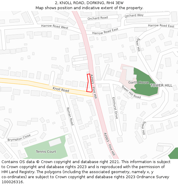 2, KNOLL ROAD, DORKING, RH4 3EW: Location map and indicative extent of plot