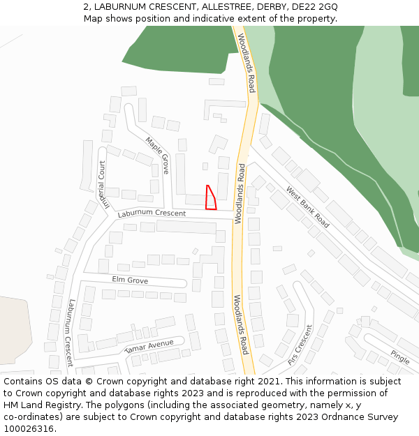 2, LABURNUM CRESCENT, ALLESTREE, DERBY, DE22 2GQ: Location map and indicative extent of plot