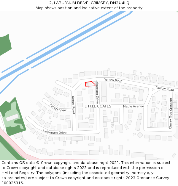 2, LABURNUM DRIVE, GRIMSBY, DN34 4LQ: Location map and indicative extent of plot