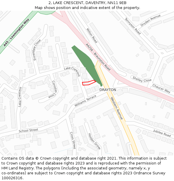 2, LAKE CRESCENT, DAVENTRY, NN11 9EB: Location map and indicative extent of plot