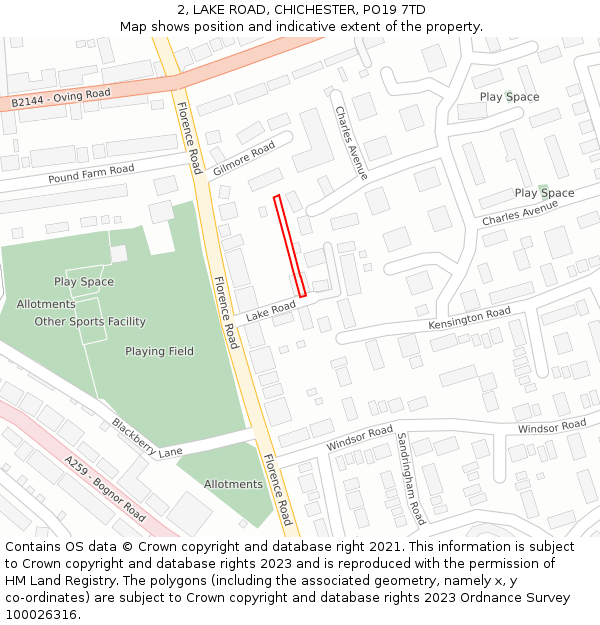2, LAKE ROAD, CHICHESTER, PO19 7TD: Location map and indicative extent of plot