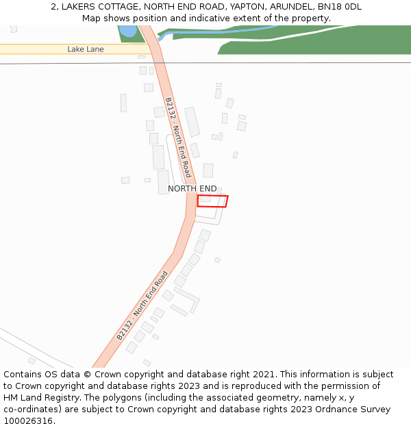 2, LAKERS COTTAGE, NORTH END ROAD, YAPTON, ARUNDEL, BN18 0DL: Location map and indicative extent of plot