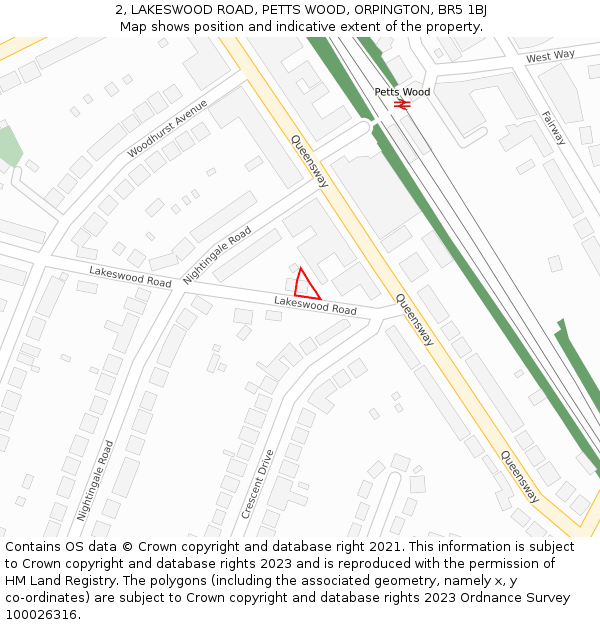 2, LAKESWOOD ROAD, PETTS WOOD, ORPINGTON, BR5 1BJ: Location map and indicative extent of plot