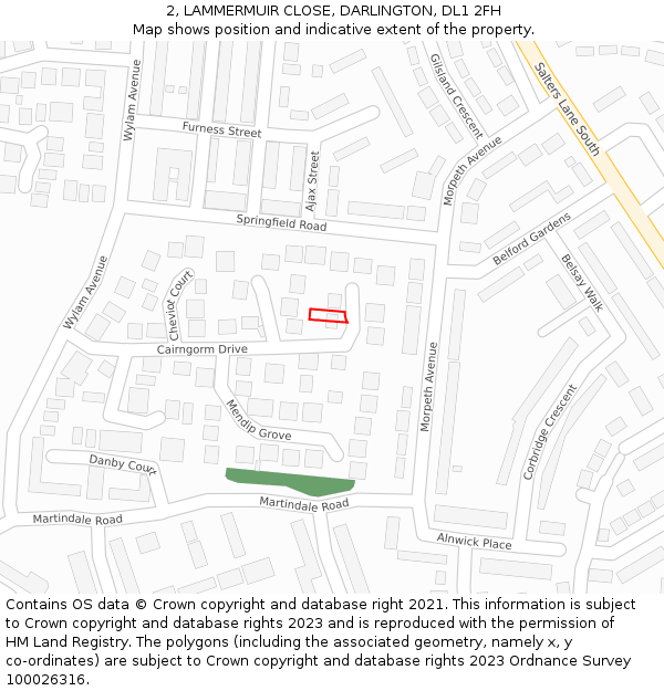 2, LAMMERMUIR CLOSE, DARLINGTON, DL1 2FH: Location map and indicative extent of plot