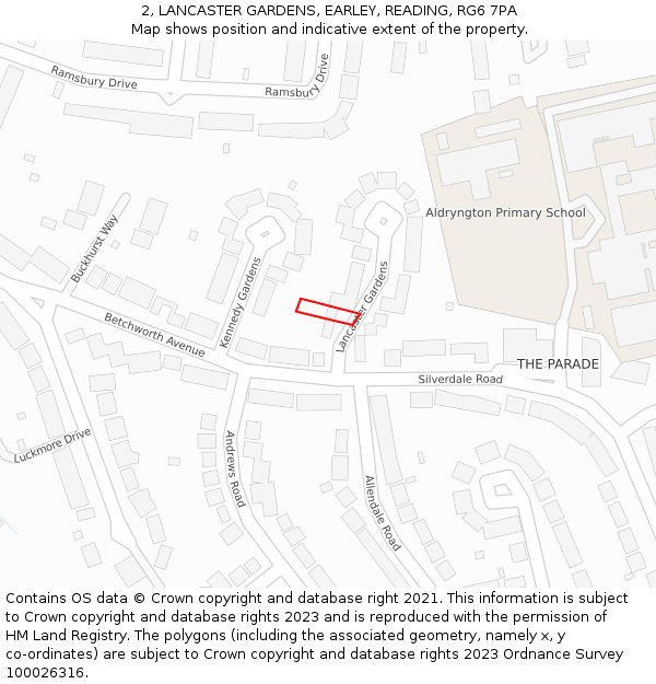 2, LANCASTER GARDENS, EARLEY, READING, RG6 7PA: Location map and indicative extent of plot