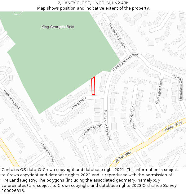 2, LANEY CLOSE, LINCOLN, LN2 4RN: Location map and indicative extent of plot