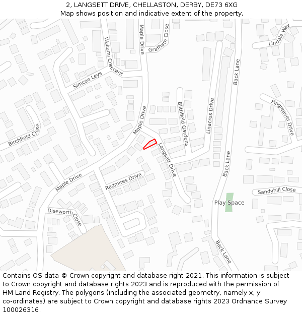 2, LANGSETT DRIVE, CHELLASTON, DERBY, DE73 6XG: Location map and indicative extent of plot