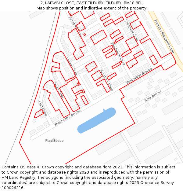 2, LAPWIN CLOSE, EAST TILBURY, TILBURY, RM18 8FH: Location map and indicative extent of plot