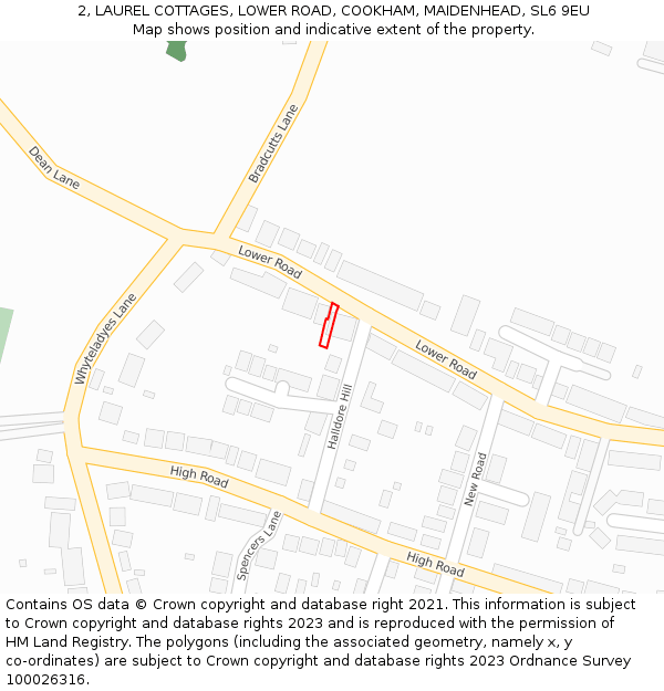 2, LAUREL COTTAGES, LOWER ROAD, COOKHAM, MAIDENHEAD, SL6 9EU: Location map and indicative extent of plot