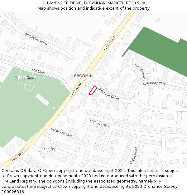 2, LAVENDER DRIVE, DOWNHAM MARKET, PE38 9UA: Location map and indicative extent of plot