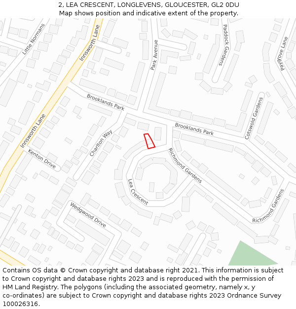 2, LEA CRESCENT, LONGLEVENS, GLOUCESTER, GL2 0DU: Location map and indicative extent of plot