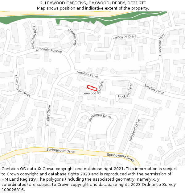 2, LEAWOOD GARDENS, OAKWOOD, DERBY, DE21 2TF: Location map and indicative extent of plot