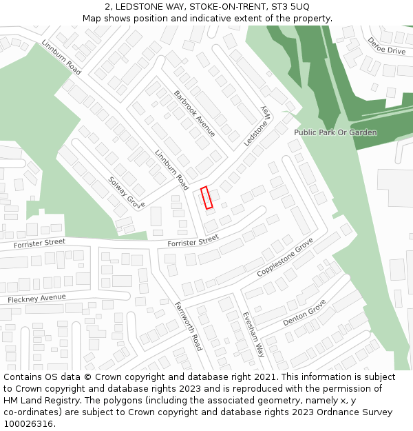 2, LEDSTONE WAY, STOKE-ON-TRENT, ST3 5UQ: Location map and indicative extent of plot