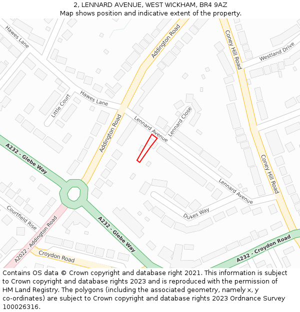 2, LENNARD AVENUE, WEST WICKHAM, BR4 9AZ: Location map and indicative extent of plot