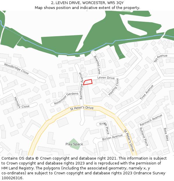 2, LEVEN DRIVE, WORCESTER, WR5 3QY: Location map and indicative extent of plot