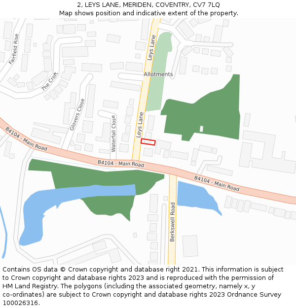 2, LEYS LANE, MERIDEN, COVENTRY, CV7 7LQ: Location map and indicative extent of plot