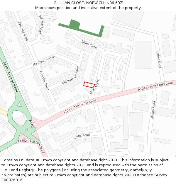 2, LILIAN CLOSE, NORWICH, NR6 6RZ: Location map and indicative extent of plot