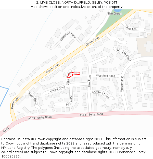2, LIME CLOSE, NORTH DUFFIELD, SELBY, YO8 5TT: Location map and indicative extent of plot