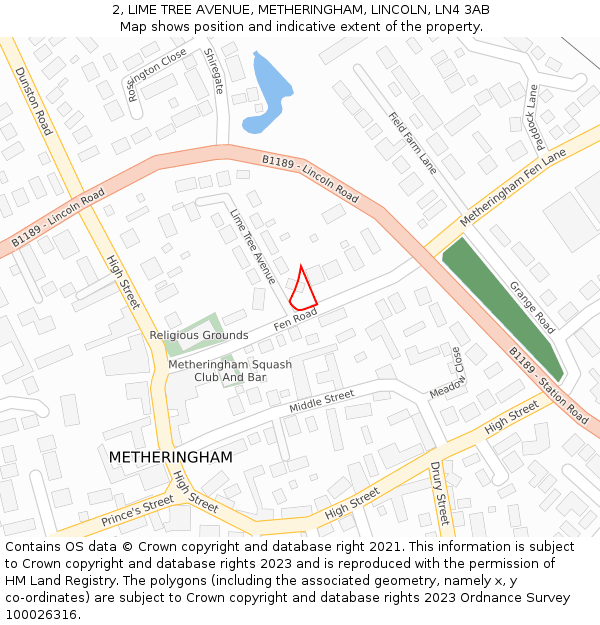 2, LIME TREE AVENUE, METHERINGHAM, LINCOLN, LN4 3AB: Location map and indicative extent of plot