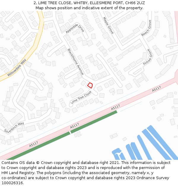 2, LIME TREE CLOSE, WHITBY, ELLESMERE PORT, CH66 2UZ: Location map and indicative extent of plot